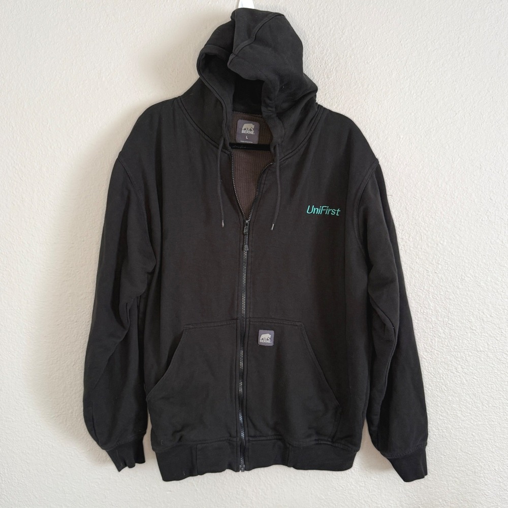 Berne Heritage Thermal Lined Full Zip Hoodie Black UniFirst Mens Large Workwear